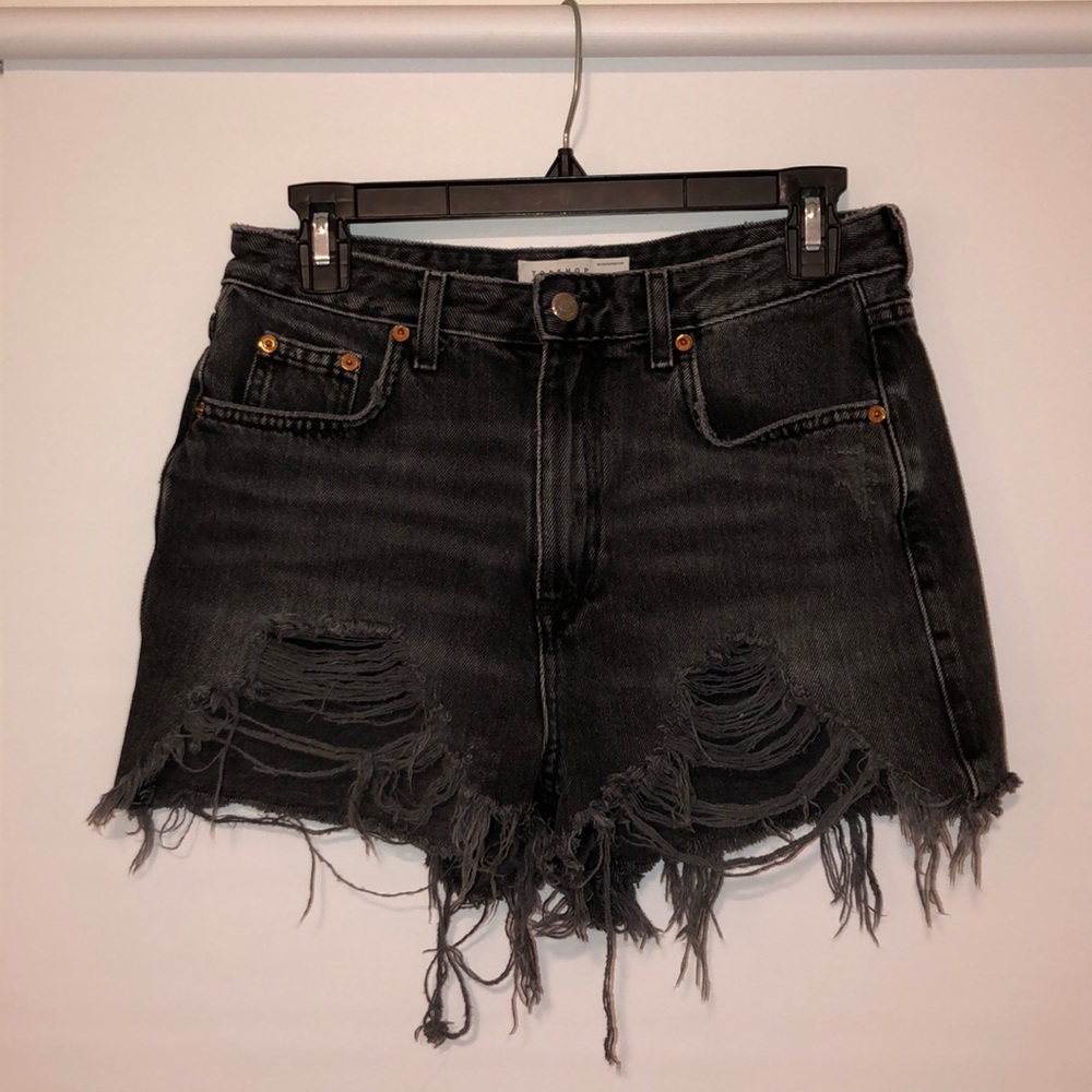 TOPSHOP Black Destroyed Jean Shorts